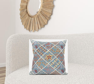 Homeroots 20” Blue Yellow Patch Suede Zippered Throw Pillow   413494