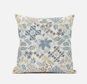 Homeroots 20” White Blue Patch Suede Zippered Throw Pillow   413497