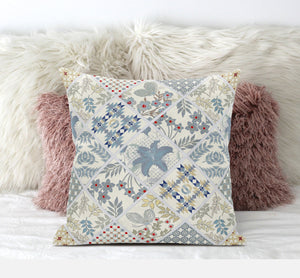 Homeroots 20” White Blue Patch Suede Zippered Throw Pillow   413497