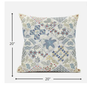 Homeroots 20” White Blue Patch Suede Zippered Throw Pillow   413497