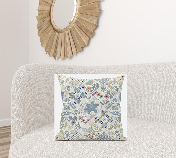 Homeroots 20” White Blue Patch Suede Zippered Throw Pillow   413497