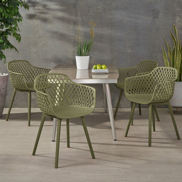 English Elm Poppy Outdoor Dining Chairs Set of 2 Diamond Mesh Geometric Modern Patio Seating Olive Green N776P414399G
