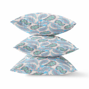 Homeroots 20” Blue Green Boho Paisley Zippered Suede Throw Pillow   413503