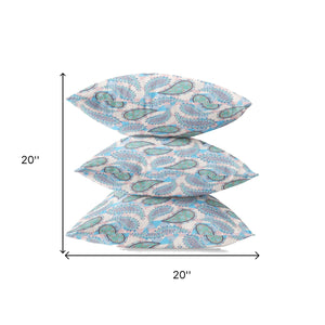 Homeroots 20” Blue Green Boho Paisley Zippered Suede Throw Pillow   413503