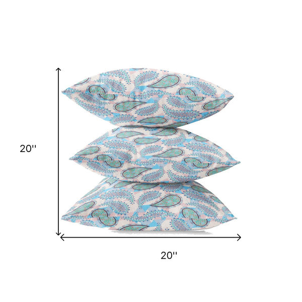 Homeroots 20” Blue Green Boho Paisley Zippered Suede Throw Pillow   413503