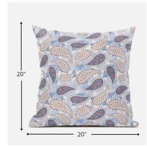 Homeroots 20” Blue Pink Boho Paisley Zippered Suede Throw Pillow   413506