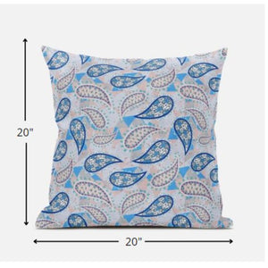 Homeroots 20” Blue Peach Boho Paisley Zippered Suede Throw Pillow   413509