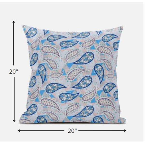 Homeroots 20” Blue Peach Boho Paisley Zippered Suede Throw Pillow   413509