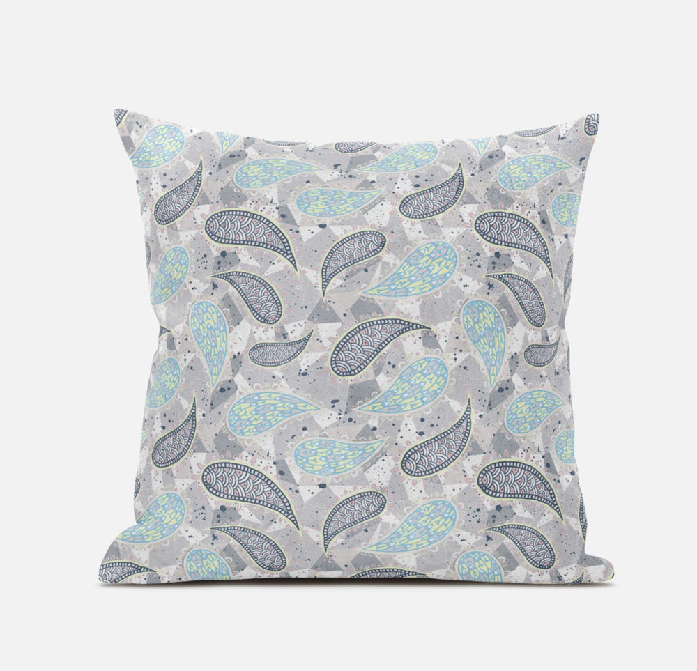 Homeroots 20” Gray Turquoise Boho Paisley Zippered Suede Throw Pillow   413515