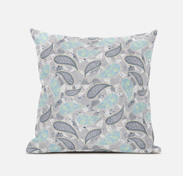 Homeroots 20” Gray Turquoise Boho Paisley Zippered Suede Throw Pillow   413515