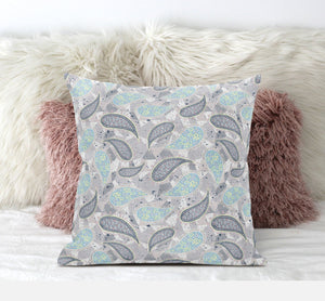 Homeroots 20” Gray Turquoise Boho Paisley Zippered Suede Throw Pillow   413515