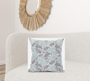 Homeroots 20” Gray Turquoise Boho Paisley Zippered Suede Throw Pillow   413515