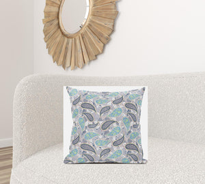 Homeroots 20” Gray Green Boho Paisley Zippered Suede Throw Pillow   413518