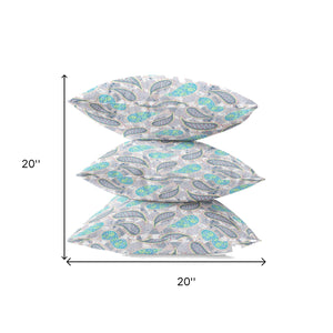 Homeroots 20” Gray Green Boho Paisley Zippered Suede Throw Pillow   413518