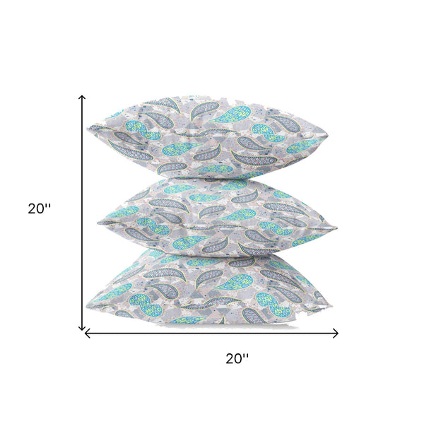 Homeroots 20” Gray Green Boho Paisley Zippered Suede Throw Pillow   413518