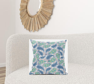 Homeroots 20” Green Indigo Boho Paisley Zippered Suede Throw Pillow   413521