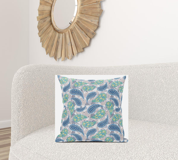 Homeroots 20” Green Indigo Boho Paisley Zippered Suede Throw Pillow   413521
