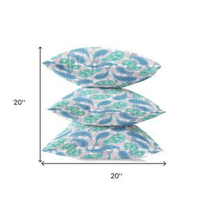 Homeroots 20” Green Indigo Boho Paisley Zippered Suede Throw Pillow   413521