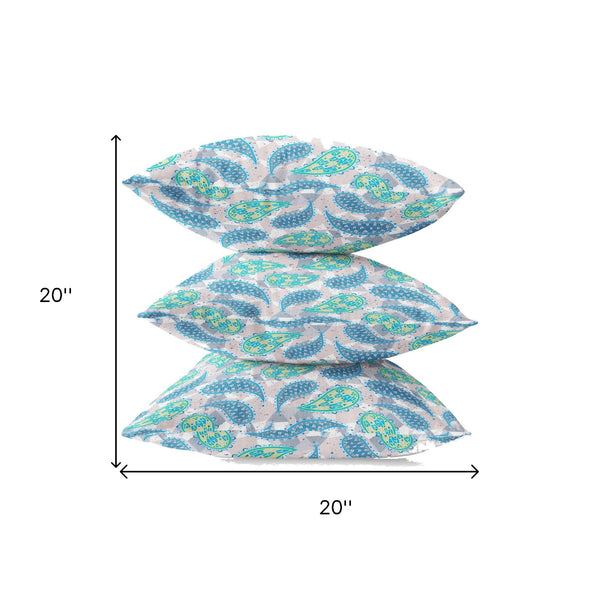 Homeroots 20” Green Indigo Boho Paisley Zippered Suede Throw Pillow   413521