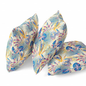 Homeroots 20” Blue Cream Tropical Zippered Suede Throw Pillow   413533