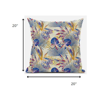 Homeroots 20” Blue Cream Tropical Zippered Suede Throw Pillow   413533