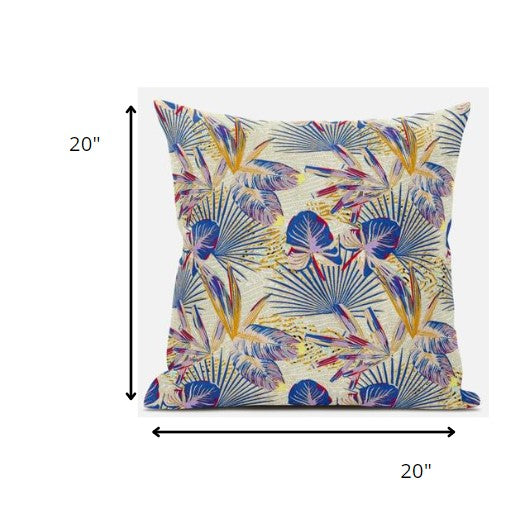 Homeroots 20” Blue Cream Tropical Zippered Suede Throw Pillow   413533