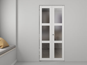English Elm 30 in Matte Mdf Bi-fold Door with Frosted Glass Panels Hardware and Handle Included B2763P483199