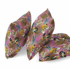 Homeroots 20” Magenta Gold Tropical Zippered Suede Throw Pillow   413536