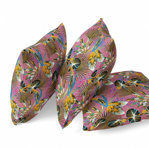 Homeroots 20” Magenta Gold Tropical Zippered Suede Throw Pillow   413536