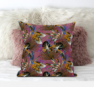 Homeroots 20” Magenta Gold Tropical Zippered Suede Throw Pillow   413536