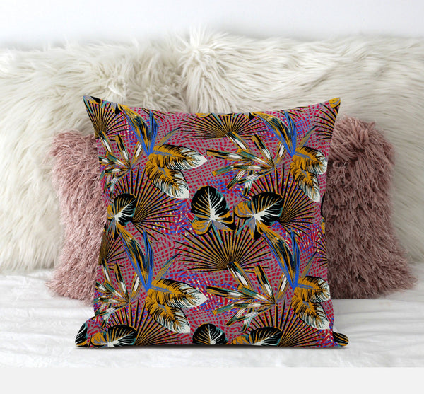 Homeroots 20” Magenta Gold Tropical Zippered Suede Throw Pillow   413536