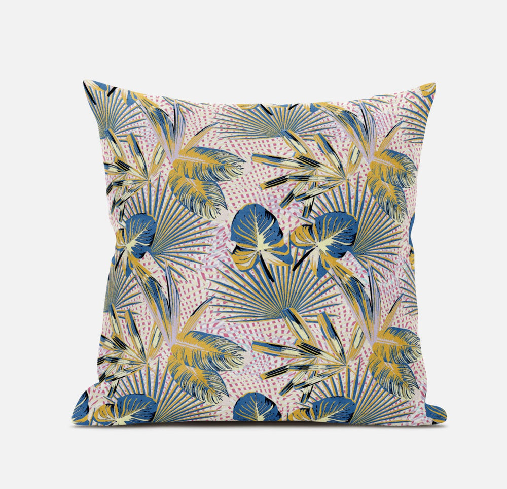 Homeroots 20” Blue Gold Tropical Zippered Suede Throw Pillow   413542