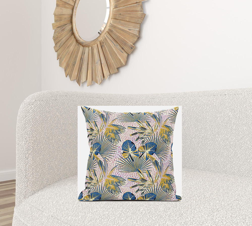 Homeroots 20” Blue Gold Tropical Zippered Suede Throw Pillow   413542