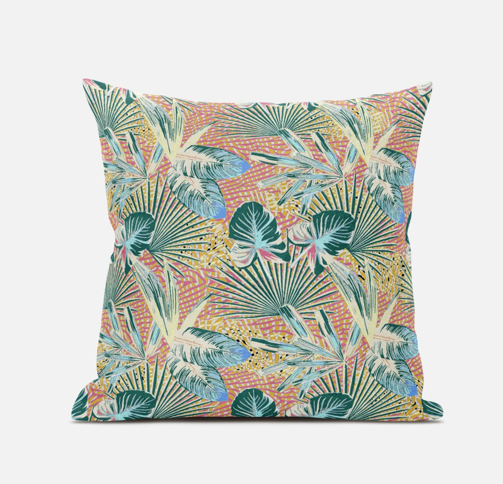 Homeroots 20” Blue Peach Tropical Zippered Suede Throw Pillow   413557