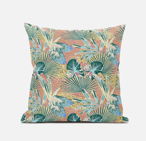 Homeroots 20” Blue Peach Tropical Zippered Suede Throw Pillow   413557
