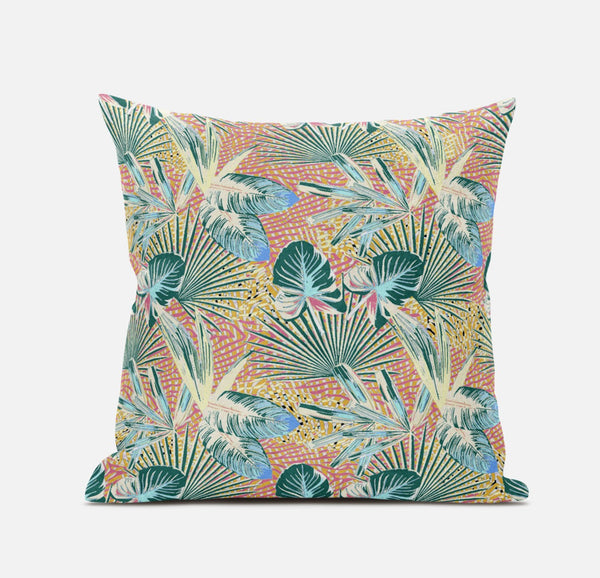 Homeroots 20” Blue Peach Tropical Zippered Suede Throw Pillow   413557