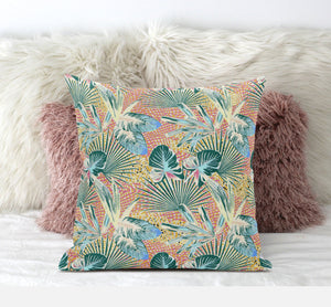 Homeroots 20” Blue Peach Tropical Zippered Suede Throw Pillow   413557