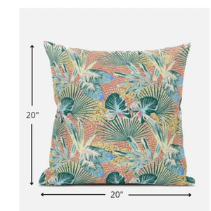 Homeroots 20” Blue Peach Tropical Zippered Suede Throw Pillow   413557