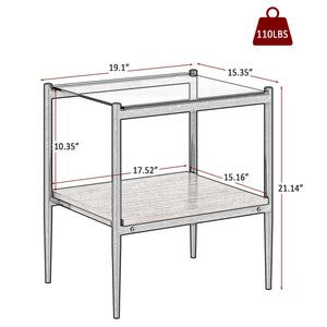 English Elm Coffee Table Set Of 3 With Gray Tempered Glass Top, Stylish Mdf Shelf & Iron Legs For Modern Living W241S00047