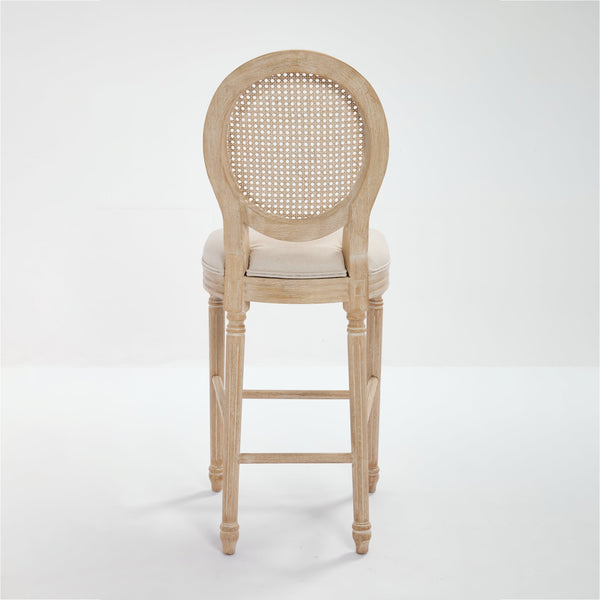English Elm French Country Bar Chairs Set Of 2 - Upholstered Rattan Back, Vintage Elegance For Dining & Living Spaces W3426P324575