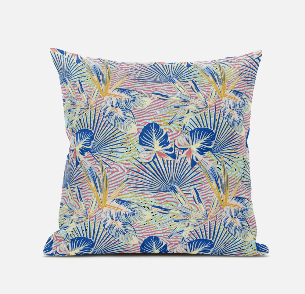 Homeroots 20” Blue Pink Tropical Zippered Suede Throw Pillow   413560