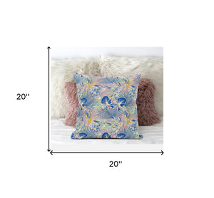 Homeroots 20” Blue Pink Tropical Zippered Suede Throw Pillow   413560