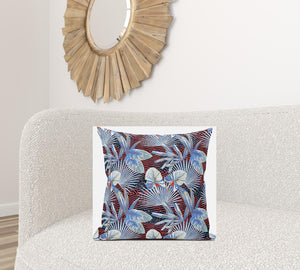 Homeroots 20” Blue Red Tropical Zippered Suede Throw Pillow   413563