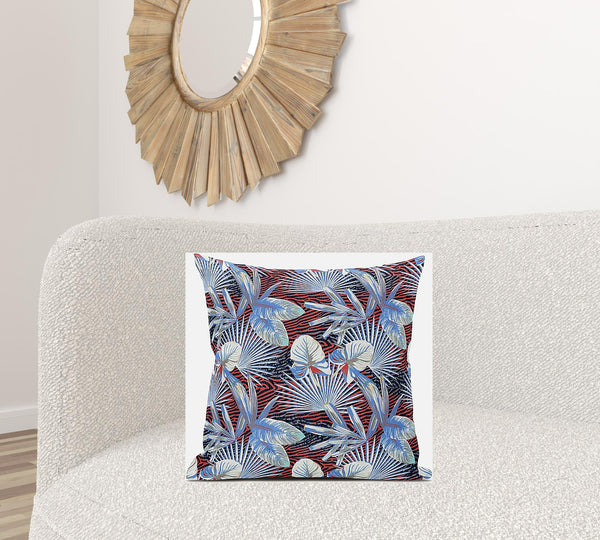 Homeroots 20” Blue Red Tropical Zippered Suede Throw Pillow   413563