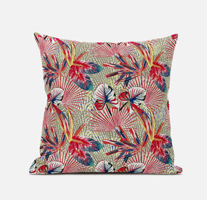 Homeroots 20” Red Gold Tropical Zippered Suede Throw Pillow   413572