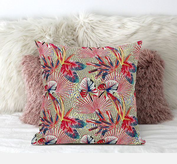 Homeroots 20” Red Gold Tropical Zippered Suede Throw Pillow   413572