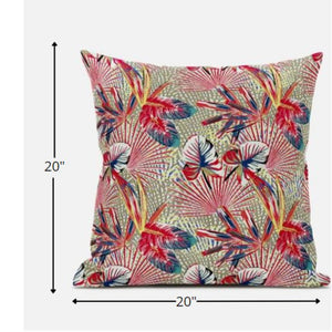 Homeroots 20” Red Gold Tropical Zippered Suede Throw Pillow   413572