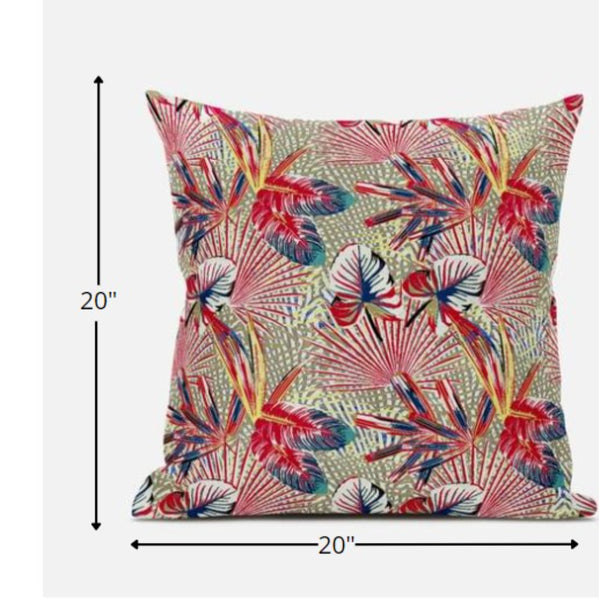 Homeroots 20” Red Gold Tropical Zippered Suede Throw Pillow   413572