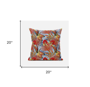 Homeroots 20” Crimson Yellow Tropical Zippered Suede Throw Pillow   413578