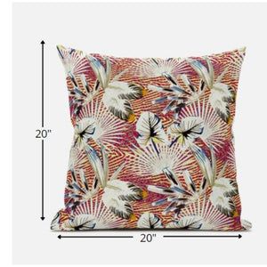 Homeroots 20” White Red Tropical Zippered Suede Throw Pillow   413581